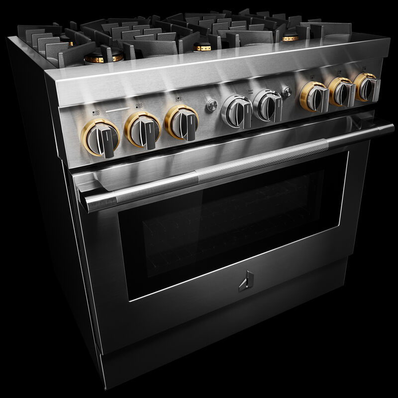 JennAir Rise Series 36 in. 5.1 cu. ft. Smart True European Convection Dual Fuel Range with 6 Sealed Burners - Stainless Steel, , hires