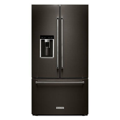 KitchenAid 36 in. 23.8 cu. ft. Counter Depth French Door Refrigerator with Ice & Water Dispenser - Black Stainless | KRFC704FBS