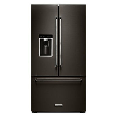 KitchenAid 36 in. 23.8 cu. ft. Counter Depth French Door Refrigerator with Ice & Water Dispenser - Black Stainless Steel with PrintShield Finish | KRFC704FBS