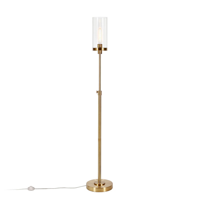Hudson & Canal Frieda Brass Floor Lamp with Clear Glass Shade, , hires