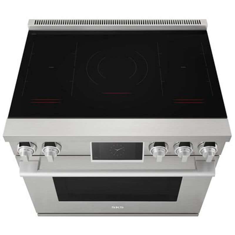 Signature Kitchen Suite 36 in. 6.3 cu. ft. Smart Air-Fry Standard Convection Steam Electric Range with 5 Induction Burners - Stainless Steel, , hires