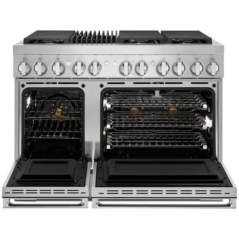 JennAir Noir Series 48 in. 6.3 cu. ft. Smart Convection Double Oven Freestanding Dual Fuel Range with 6 Sealed Burners & Grill - Stainless Steel, , hires