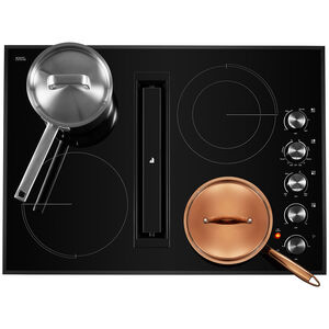 JennAir Oblivian Glass 30 in. 4-Burner Electric Cooktop with Downdraft, Simmer Burner & Power Burner - Black, , hires