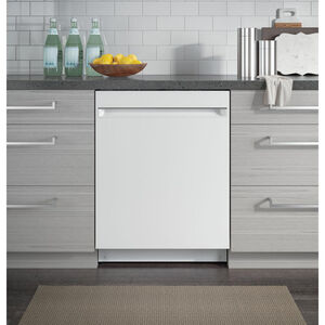 GE 24 in. Built-In Dishwasher with Top Control, 51 dBA Sound Level, 12 Place Settings, 3 Wash Cycles & Sanitize Cycle - White, White, hires