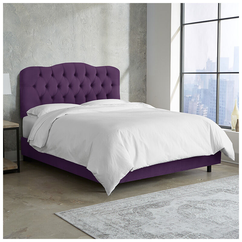 Skyline Furniture Tufted Velvet Fabric Upholstered Twin Size Bed - Aubergine Purple, Aubergine, hires