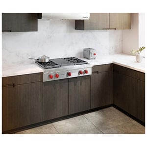 Wolf 36 in. 4-Burner LP Gas Rangetop with Grill & Power Burner - Stainless Steel, , hires