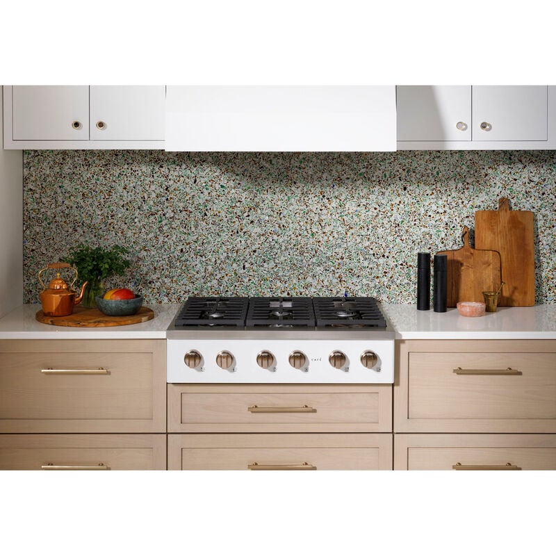 Cafe 36 in. 6-Burner Natural Gas Rangetop with Simmer Burner & Power Burner - Matte White, Matte White, hires