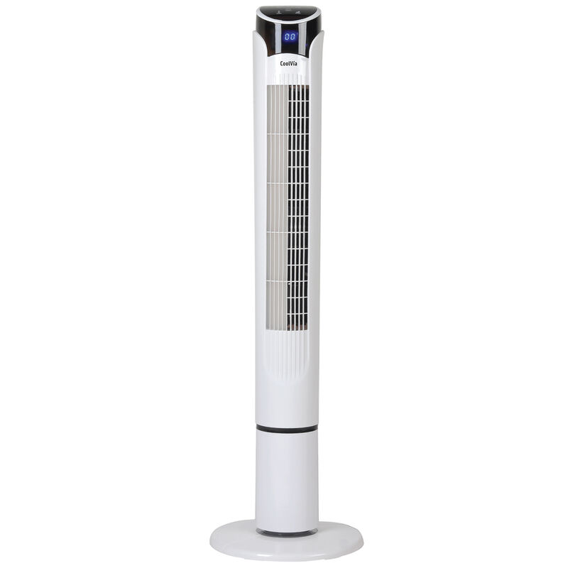 CoolVia 40 in. Oscillating Tower Fan with 3 Speed Settings & Remote Control - White, , hires