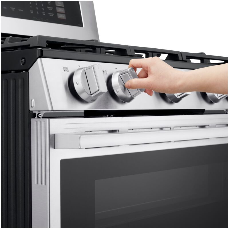 LG 30 in. 6.9 cu. ft. Smart Air-Fry True European Convection Double Oven Slide-In Gas Range with 5 Sealed Burners - Stainless Steel, , hires