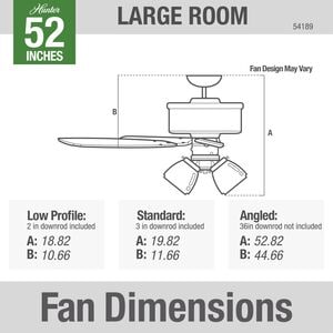 Hunter Bennett 52 in. 3-Light Ceiling Fan with LED Light Kit and Handheld Remote - Matte Black, Matte Black, hires