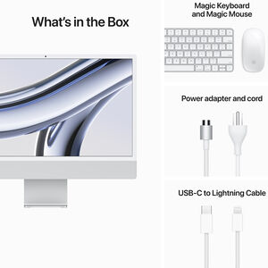 Apple iMac 24" (Late 2023) with Apple M3, 4.5K Retina Display, 8GB RAM, 256GB SSD, 8-core CPU, 8-core GPU, Silver, , hires