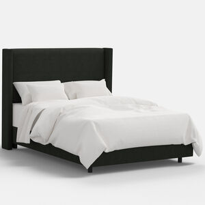 Skyline Furniture Linen Fabric Upholstered Queen Size Wingback Bed - Black, , hires