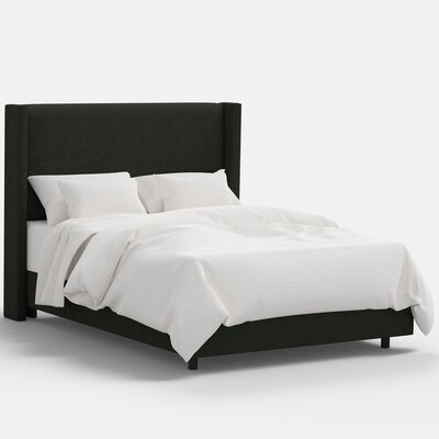 Skyline Furniture Linen Fabric Upholstered Queen Size Wingback Bed - Black | 502BEDLNNBLC