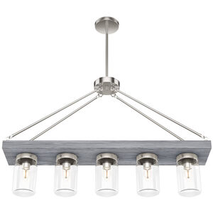 Hunter Devon Park 8 in. 5-Light Linear Chandelier with Clear Glass - Brushed Nickel, , hires