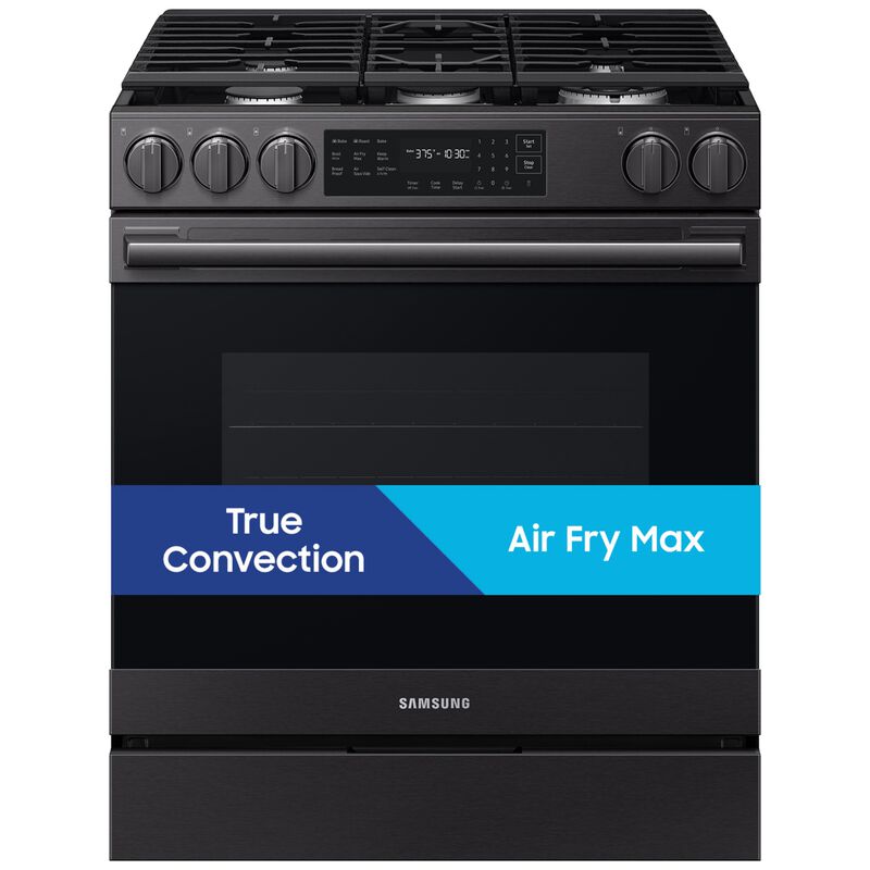 Samsung Bespoke 30 in. 6.0 cu. ft. Smart Air-Fry True European Convection Slide-In Gas Range with 5 Sealed Burners & Griddle - Matte Black Steel, Matte Black Steel, hires