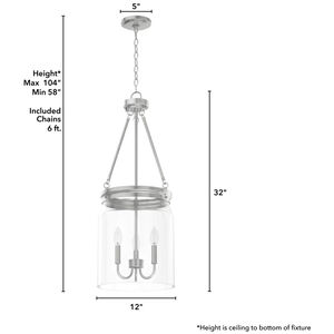 Hunter Devon Park 12 in. 3-Light Pendant with Clear Glass - Brushed Nickel, , hires