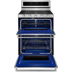 KitchenAid 30 in. 6 cu. ft. True European Convection Double Oven Gas Range with 5 Sealed Burners - Stainless Steel, Stainless Steel, hires