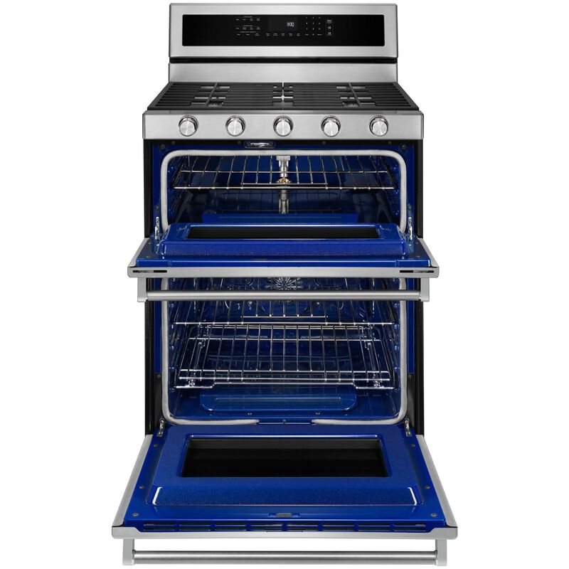 KitchenAid 30 in. 6 cu. ft. True European Convection Double Oven Gas Range with 5 Sealed Burners - Stainless Steel, Stainless Steel, hires