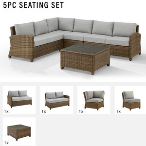 Crosley Bradenton 5 Piece Wicker Outdoor Sectional - Gray, , hires