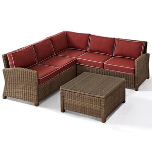 Crosley Bradenton 4 Piece Outdoor Wicker Sectional Set - Sangria, , hires
