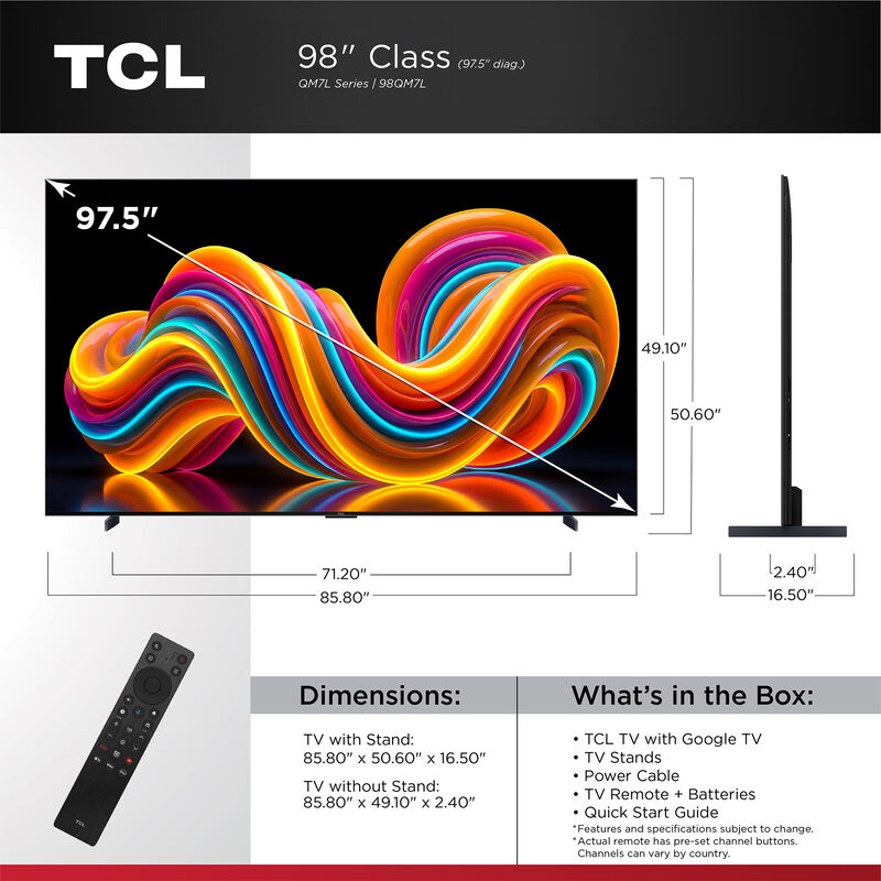 TCL - 98" Class QM7L QLED Mini-LED 4K UHD Smart Google TV, , hires