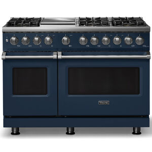 Viking 5 Series 48 in. 7.3 cu. ft. True European Convection Double Oven Dual Fuel Range with 6 Sealed Burners & Griddle - Slate Blue, , hires