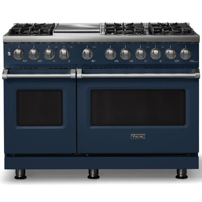 Viking 5 Series 48 in. 7.3 cu. ft. True European Convection Double Oven Dual Fuel Range with 6 Sealed Burners & Griddle - Slate Blue | VDR54846GSB