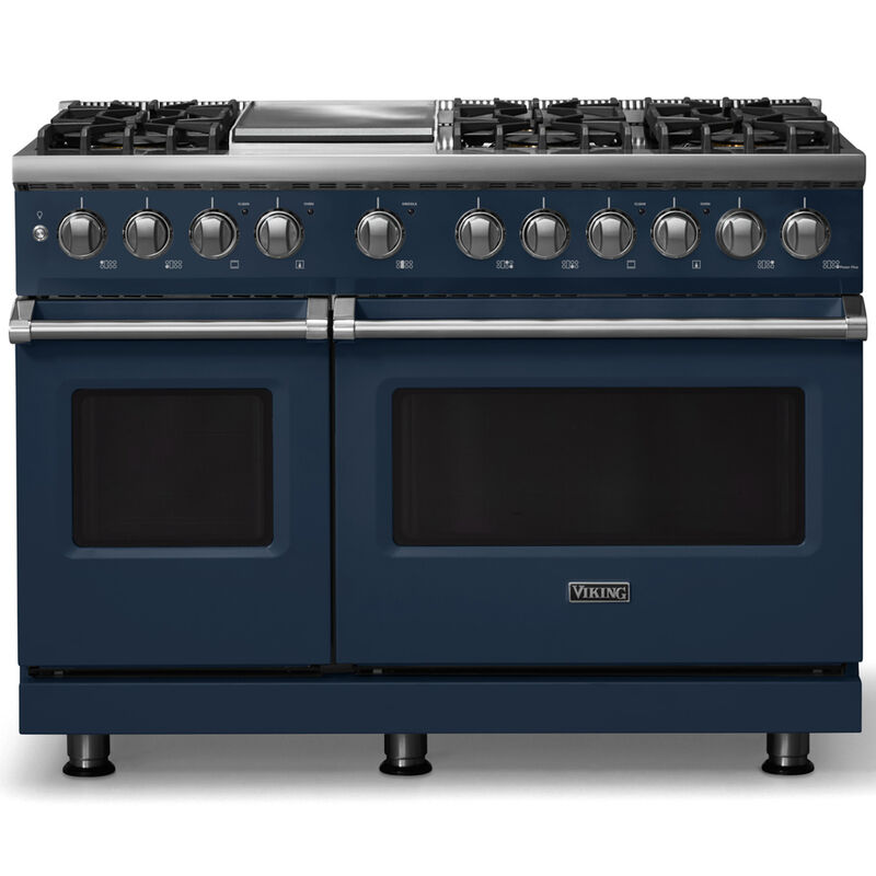 Viking 5 Series 48 in. 7.3 cu. ft. True European Convection Double Oven Dual Fuel Range with 6 Sealed Burners & Griddle - Slate Blue, , hires