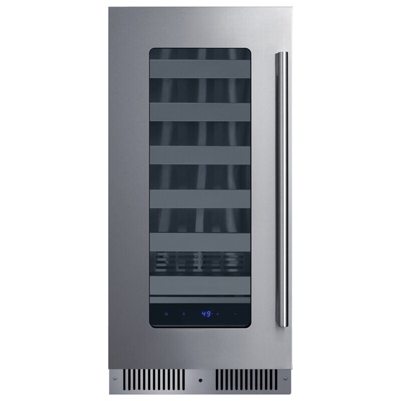Summit 15 in. Undercounter Wine Cooler with Single Temperature Zone & 18 Bottle Capacity - Stainless Steel, , hires