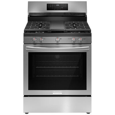 Frigidaire Gallery 30 in. 5.1 cu. ft. Air Fry Convection Oven Freestanding Natural Gas Range with 5 Sealed Burners & Griddle - Stainless Steel | GCRG3060BF