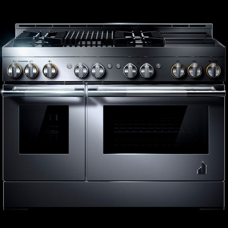 JennAir Rise Series 48 in. 6.3 cu. ft. Smart True European Convection Double Oven Gas Range with 4 Sealed Burners, Grill & Griddle - Stainless Steel, , hires