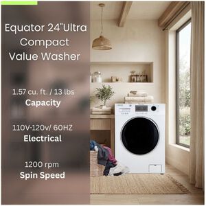 Equator Compact 24 in. 1.57 cu. ft. Stackable Front Load Washer with Pet & Sanitize Cycle - White, , hires