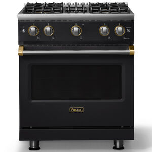 Viking 5 Series 30 in. 4.0 cu. ft. Standard Convection Gas Range with 4 Sealed Burners - Onyx - Natural Gas, Brushed Brass Trim Option, , hires