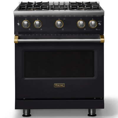 Viking 5 Series 30 in. 4.0 cu. ft. Standard Convection Gas Range with 4 Sealed Burners - Onyx - Natural Gas, Brushed Brass Trim Option | VGR53044BONB