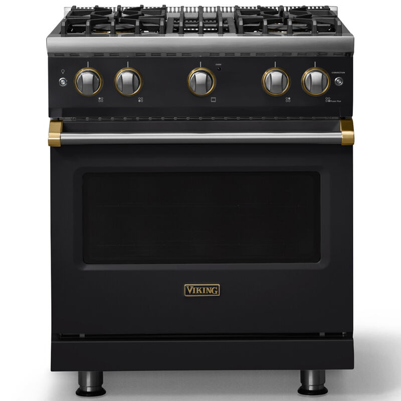 Viking 5 Series 30 in. 4.0 cu. ft. Standard Convection Gas Range with 4 Sealed Burners - Onyx - Natural Gas, Brushed Brass Trim Option, , hires