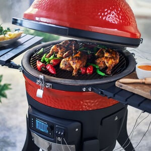 Kamado Joe Konnected Joe 18 in. Single Rack Charcoal Smoker with Built-In Thermometer & Side Table - Red, , hires
