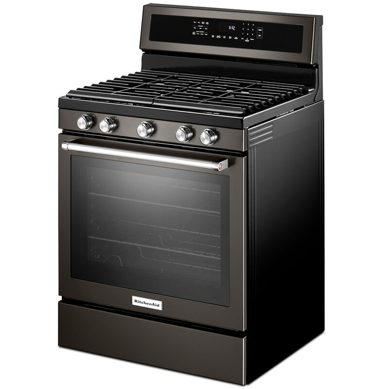 KitchenAid 30-in 5 Burners 5.8-cu ft Self-cleaning Convection Oven Slide-in  Natural Gas Range (Stainless Steel) in the Single Oven Gas Ranges  department at