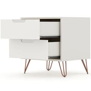 Manhattan Comfort Rockefeller Mid-Century Modern 2-Drawer Nightstand Off White, White, hires