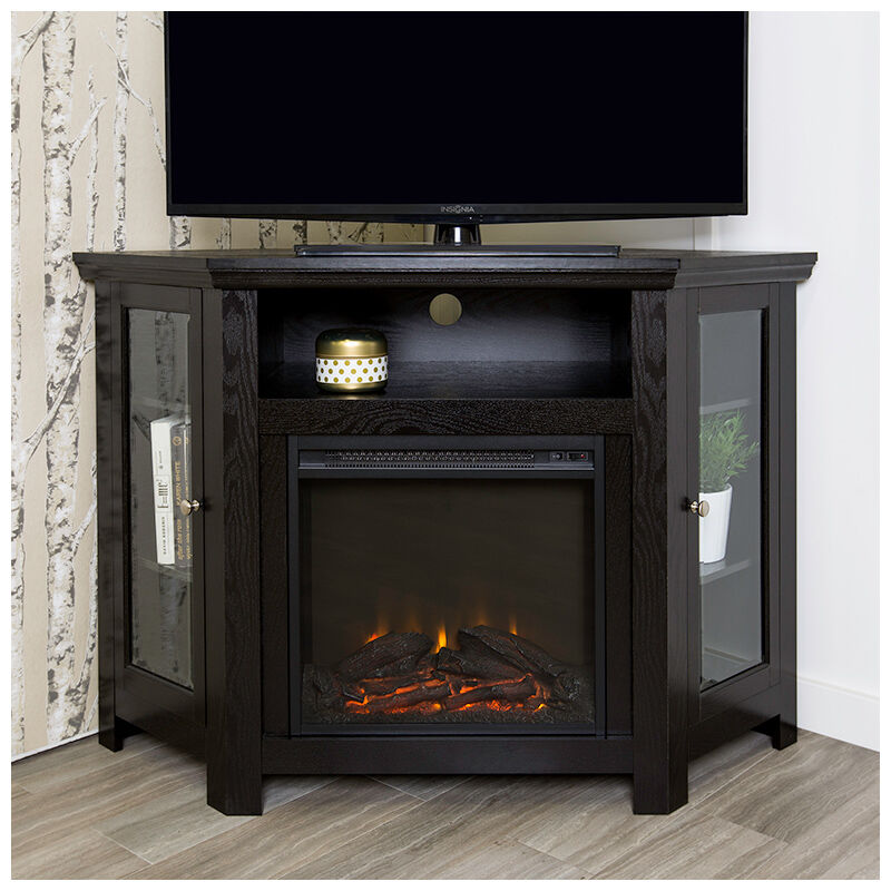 Walker Edison 48 Wood Corner Fireplace, Corner Tv Stand With Fireplace 65 Inches