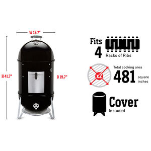 Weber Smokey Mountain 18 in. 2-Rack Charcoal Smoker with Built-In Thermometer - Black, , hires