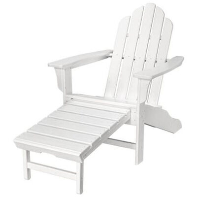 Hanover All-Weather Adirondack Chair w/Attached Ottoman - White | HVLNA15WH