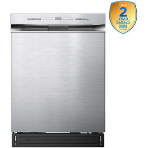 Midea 24 in. Front Control Flush-Mount Dishwasher with 52 dBA Sound level, Auto Open Door & Pocket Handle - Stainless Steel, , hires