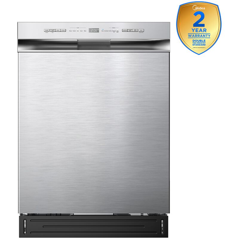 Midea 24 in. Front Control Flush-Mount Dishwasher with 52 dBA Sound level, Auto Open Door & Pocket Handle - Stainless Steel, , hires