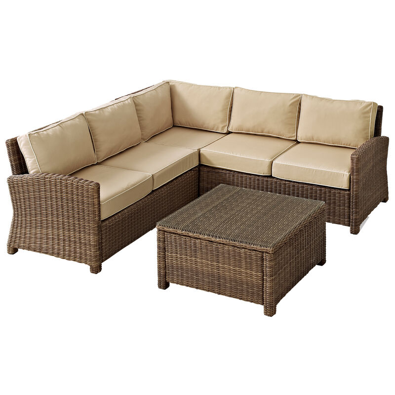 Crosley Bradenton 4 Piece Outdoor Wicker Sectional Set - Sand, , hires