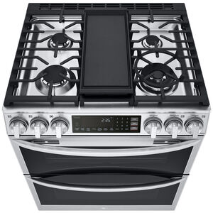 LG 30 in. 6.9 cu. ft. Smart Air Fry True European Convection Double Oven Slide-In Gas Range with 5 Sealed Burners & Griddle - PrintProof Stainless Steel, PrintProof Stainless Steel, hires