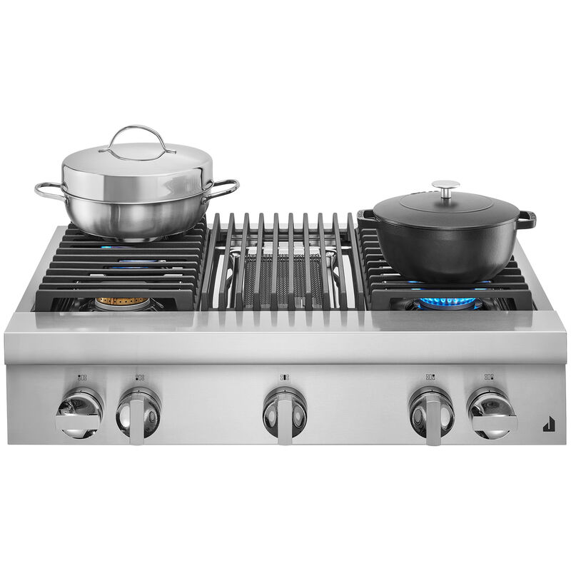 JennAir Noir 36 in. 4-Burner Natural Gas Rangetop with Grill, Simmer Burner & Power Burner - Stainless Steel, , hires