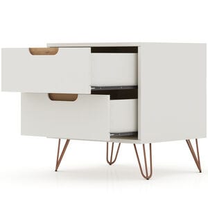 Manhattan Comfort Rockefeller Mid-Century Modern 2-Drawer Nightstand Off White/Natural, White, hires