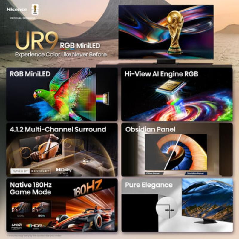 Hisense - 65" Class UR9 Series RGB Mini LED 4K UHD Smart Google TV, , hires