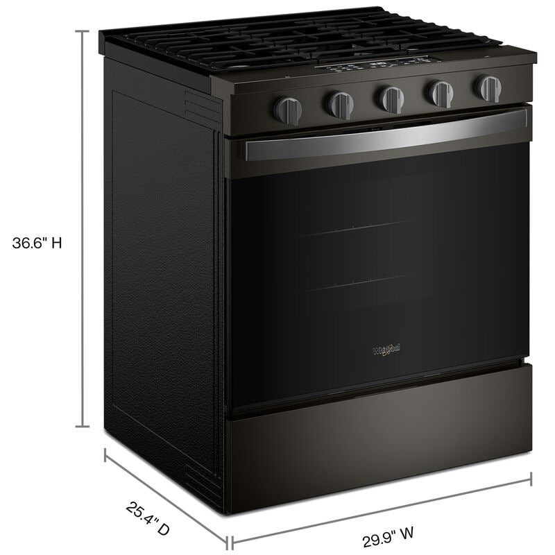 Whirlpool 30 in. 5.0 cu. ft. Smart Air-Fry Standard Convection Slide-In Gas Range with 5 Sealed Burners - Black Stainless, , hires
