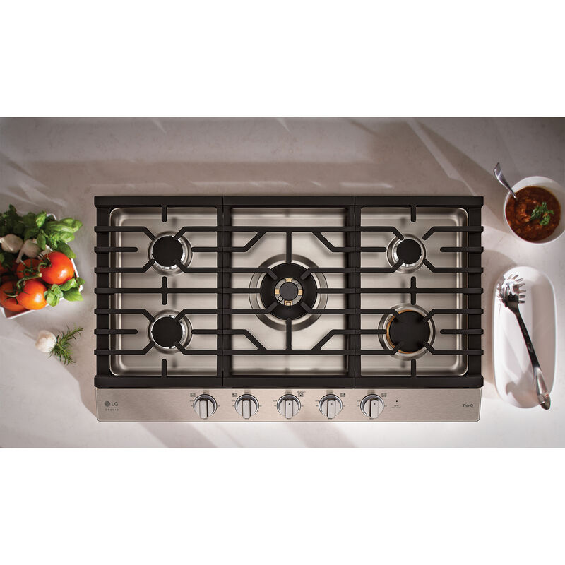 LG Studio 36 in. Gas Cooktop with 5 Sealed Burners & Griddle - Stainless Steel, , hires